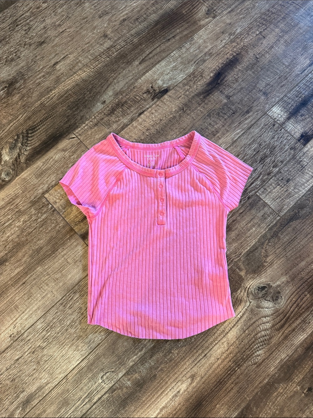 American Eagle Outfitters Short Sleeve Ribbed Henley Top - Pink